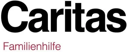 Das Bild zeigt das Logo von 'Caritas Familienhilfe'. Es besteht aus einem stilisierten 'C' und 'aritas' in fetter, serifenloser Schrift, darunter steht 'Familienhilfe' in rotem, kursiv geschriebenem Text.