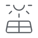 Ein schwarzes und graues Symbol mit einer Sonne oben und einem Quadrat darunter, das in vier kleinere Quadrate unterteilt ist.