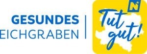 Ein Logo mit blauen und gelben Farben. Der Text 'GESUNDES' ist blau, 'EICHGRABEN' ist weiß und 'Tut gut!' ist blau mit gelbem Umriss. Der Buchstabe 'N' befindet sich in der oberen rechten Ecke.