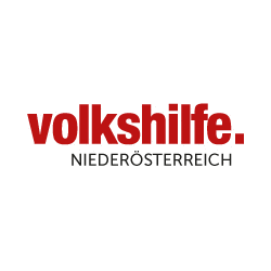 Das rote Logo von Volkshilfe Niederosterreich, einer sozialen Dienstleistungsorganisation in Niederosterreich.