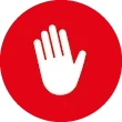 Ein roter Kreis mit einem weißen Handsymbol in der Mitte, das ein Stopp- oder Verbotszeichen anzeigt.