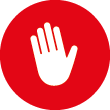 Ein roter Kreis mit einem weißen Handsymbol in der Mitte, das ein Stopp- oder Verbotszeichen anzeigt.