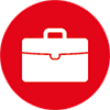 Roter runder Icon mit einer weißen Aktentasche in der Mitte.