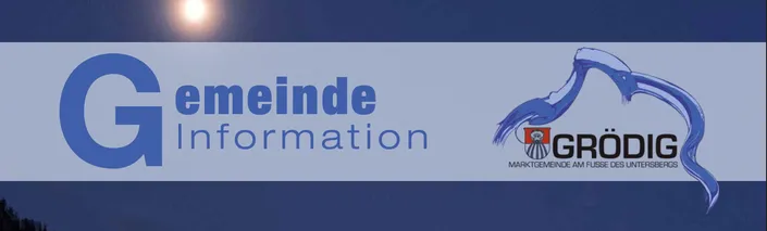 Das Bild zeigt das blau-weiße Logo des Gemeindeinformationsbereichs von Marktgemeinde, wobei 'Meinde' in Blau und 'Information' in Weiß auf weißem Hintergrund geschrieben ist.