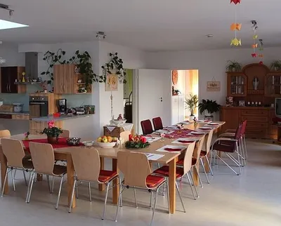Dining Room, Dining Table, Furniture, Indoors, Table, Plant, Interior Design, Kitchen, Chair, Monitor