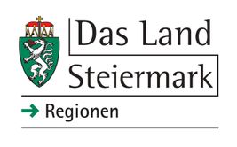 Ein Logo für die Regionen von Steiermark, mit einem grünen Schild, einem weißen Vogel und einem roten Hut obenauf.