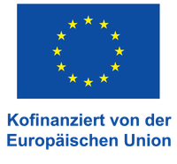 Die Flagge der Europäischen Union mit einem Kreis gelber Sterne auf blauem Hintergrund. Unten steht 'Kofinanziert von der Europäischen Union.'