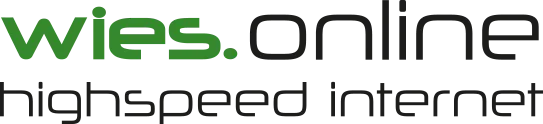 Das Logo für wies.online, ein Hochgeschwindigkeits-Internetanbieter, in Grün und Grau auf schwarzem Hintergrund dargestellt.