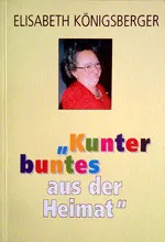 Ein Buchcover mit einem Bild einer Frau mit Brille und einem roten Shirt. Der Titel des Buches ist 'Kunterbuntes aus der Heimat'.