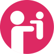 Ein rosa Kreis mit einer weißen Figur einer Person, die die Hand eines Kindes hält.