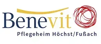 Das Logo für Benevit Pflegeheim Hochst/Fubach zeigt ein stilisiertes 'Benevit' in Blau und Weiß, mit einem roten Spiral-Grafik rechts. Der Text 'Pflegeheim Hochst/Fubach' steht darunter in kleinerer Schrift.