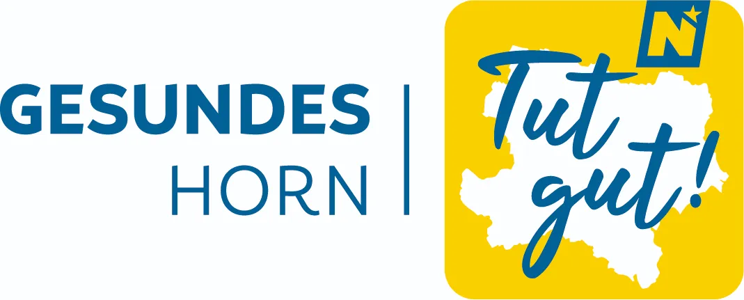 Das Logo für das Projekt 'SUNDES HORN Tut gut'. Es besteht aus zwei Teilen: 'SUNDES HORN' in blauem Text links und 'Tut gut' in blau auf gelbem Hintergrund mit weißer Umrandung.