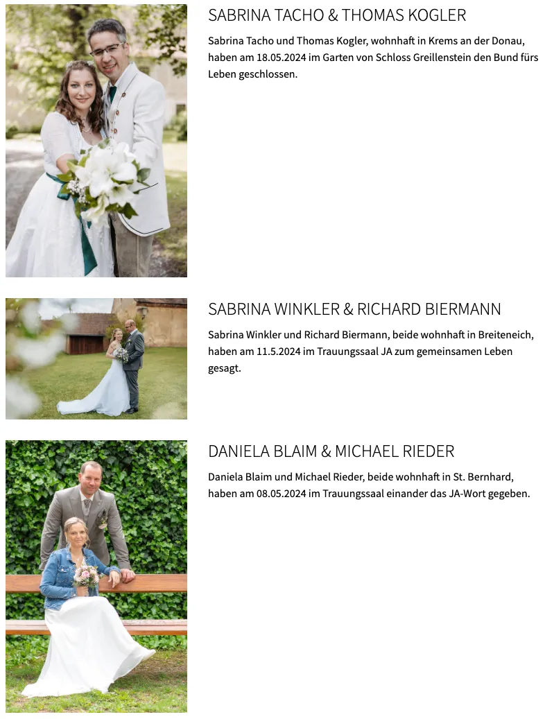 Sabrina Winkler und Richard Biermann, beide wohnhaft in Breitei, haben am 11.5.2024 im Trauungssaal JA zum gemeinsamen Leben gesagt.