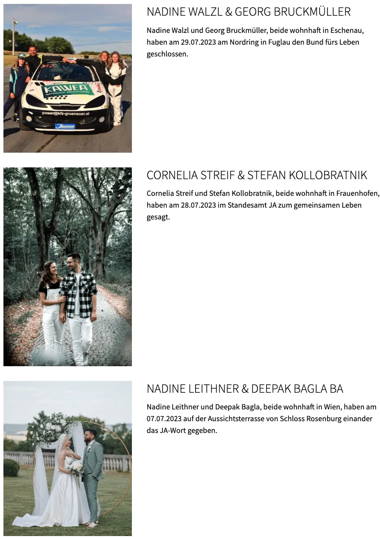Bild zweier Personen, die zusammen in einem Wald spazieren. Cornelia Streif und Stefan Kollobratenik, beide in Frauenhofen ansässig, haben am 28.07.2023 ihr gemeinsames Leben begonnen.
