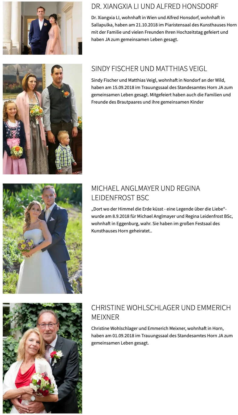 Michael und Regina heirateten am 8.9.2018 im Kunsthaus Horn und leben nun in Eggenburg. Sie hatten eine große Hochzeit.