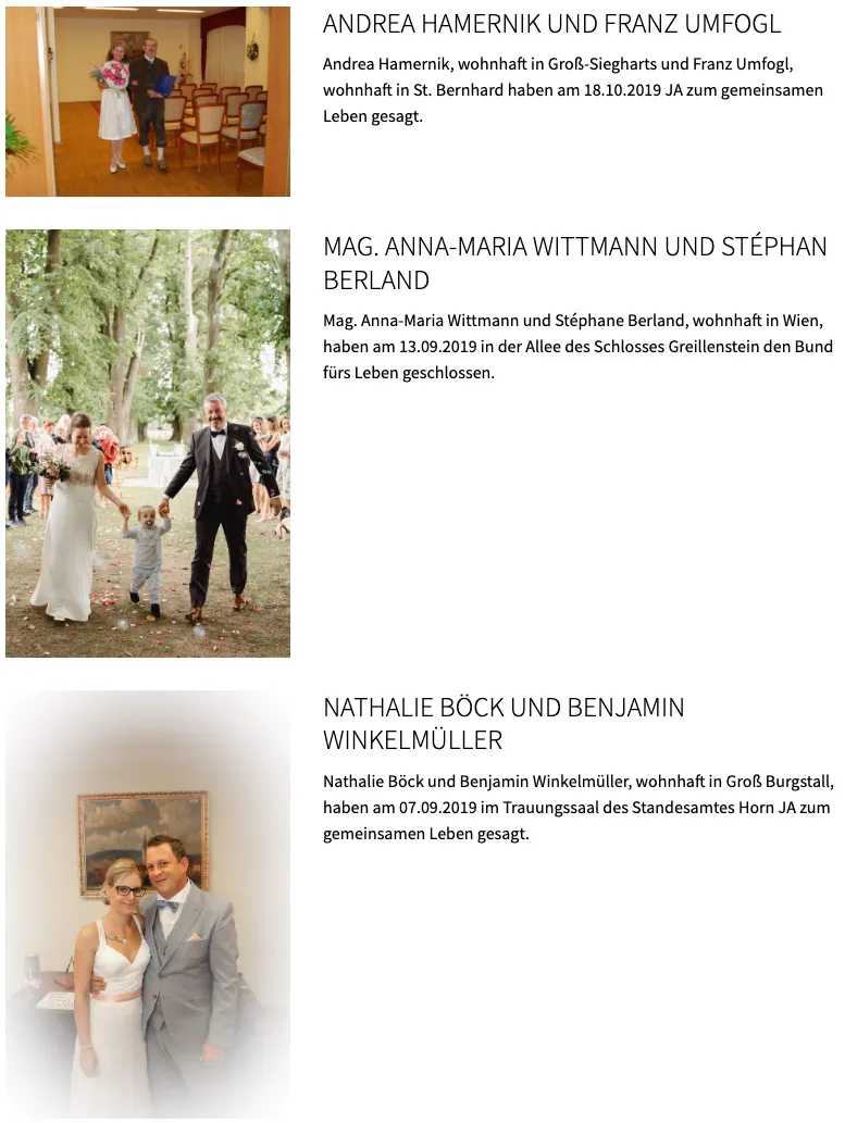 MAG. Anna-Maria Wittmann und Stéphan Berland haben am 13.09.2019 in der Allee des Schlosses Greißenstein den Bund fürs Leben geschlossen.