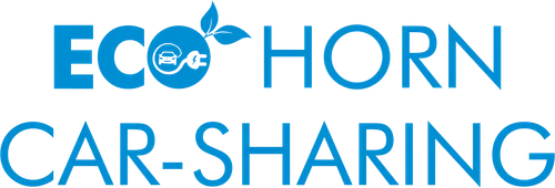 Blaues Logo mit Auto und Stecker auf einem Blatt. Der Text lautet 'Auto-Sharing'.