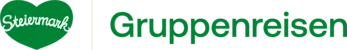 Ein grünes Herz-Logo mit weißem Umriss neben dem Text 'Gruppenreisen' in grüner Schrift auf schwarzem Hintergrund.