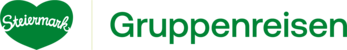 Ein grünes Herz-Logo mit weißem Umriss neben dem Text 'Gruppenreisen' in grüner Schrift auf schwarzem Hintergrund.