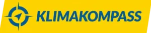 Das Klimakompass-Logo zeigt ein blaues Kompass-Symbol auf gelbem Hintergrund.