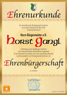 ehrenurkunde - Ehrenbürgerschaft d. Marktgemeine ERNSTBRUNN