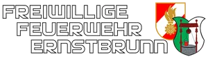 Das Logo der Freiwilligen Feuerwehr Ernstbrunn, einer Freiwilligen Feuerwehr in Ernstbrunn, Österreich. Das Logo zeigt ein Feuersymbol und einen Brunnen mit einem Eimer, vor schwarzem Hintergrund.