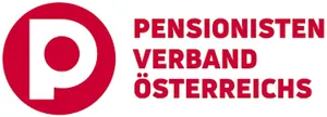 Das Logo für Pensionisten Verband Österreichs zeigt einen roten Kreis mit einem weißen 'P' in der Mitte, begleitet von dem Text 'PENSIONISTEN VERBAND ÖSTERREICHS' in Rot.