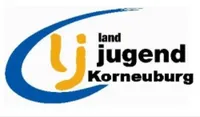 Das Logo für Landjugend Korneburg zeigt einen stilisierten Buchstaben 'J' in Gelb mit einer blauen Welle darunter.