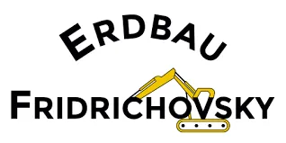 Das Logo von Erdbau Fridrichovsky zeigt einen gelben Bagger mit dem Text 'Erdbau' darüber und 'Fridrichovsky' darunter.