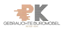 Das Logo für 'Gebrauchte Buromobel' von Peter Kein, mit einem stilisierten 'PK' in orange und schwarzen Streifen und einer fetten, serifenlosen Schrift darunter.