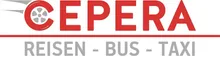 Das Logo für Epera, ein Reiseunternehmen, mit einem roten Kreis und einem Raddesign sowie den Worten 'Reisen - Bus - Taxi' darunter in grau.