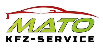 Ein Logo für MATO KFZ-SERVICE, das ein stilisiertes Auto in Rot und Grün zeigt, mit dem Text 'MATO KFZ-SERVICE' in fetten schwarzen Buchstaben.