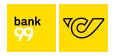 Ein gelbes Quadrat mit dem Text 'Bank 99' in weißer Schrift auf der linken Seite und einem gelben Logo auf der rechten Seite.