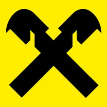 Ein schwarzes X-Symbol, das aus zwei sich kreuzenden Hämmern auf gelbem Hintergrund besteht.