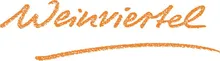Ein handgeschriebener Text in orangener Schrift lautet 'WeiningerMel' auf einem weißen Hintergrund.