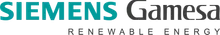Das Siemens Gamesa Renewable Energy Logo auf schwarzem Hintergrund.