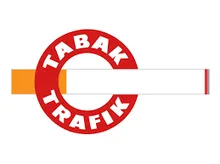 Ein roter Kreis mit dem Text 'Tabak Trafik' in weiß. Darunter befindet sich eine weiße Linie mit einer roten Linie auf der rechten Seite.