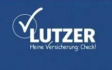 Der blaue Hintergrund zeigt ein weißes Häkchen und den Schriftzug 'LUTZER' in weißer Schrift. Darunter steht der Text 'Meine Versicherung: Check!' in weißer Schrift.