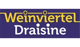 Das Logo für Weinviertler Draisinen, ein weinbezogenes Unternehmen, zeigt eine fettgedruckte gelbe Schrift mit einem weißen Umriss auf einem lila Hintergrund.