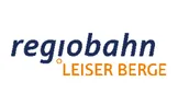 Das Logo der Regiobahn, mit den Worten 'LEISER BERGE' in Orange und Blau auf weißem Hintergrund.
