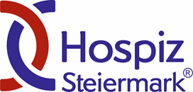 Das Logo von Hospiz Steiermark zeigt ein stilisiertes 'Q' in Rot und Blau, neben dem Wort 'Hospiz' in Blau und 'Steiermark' in Rot, mit einem eingetragenen Warenzeichen-Symbol.