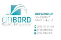 An Bord Reisebüro & Kreuzfahrten. Adresse: HauptstraBe 2, A-7442 HochstrB. Kontakt: Telefon: 0699 100 39 355, E-Mail: info@anbord.at, Webseite: www.anbord.at.