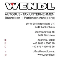 Die Wendel Busgesellschaft bietet Busfahrten und Patiententransporte an. Adresse: Dr.-P.-Esterhazystrasse 3-4, 7442 Lockenhaus. Telefonnummern: +43 2616/2060, +43 2616/2060 10, +43 676/430 43 96. E-Mail: office@wendlbus.at, Website: www.wendlbus.