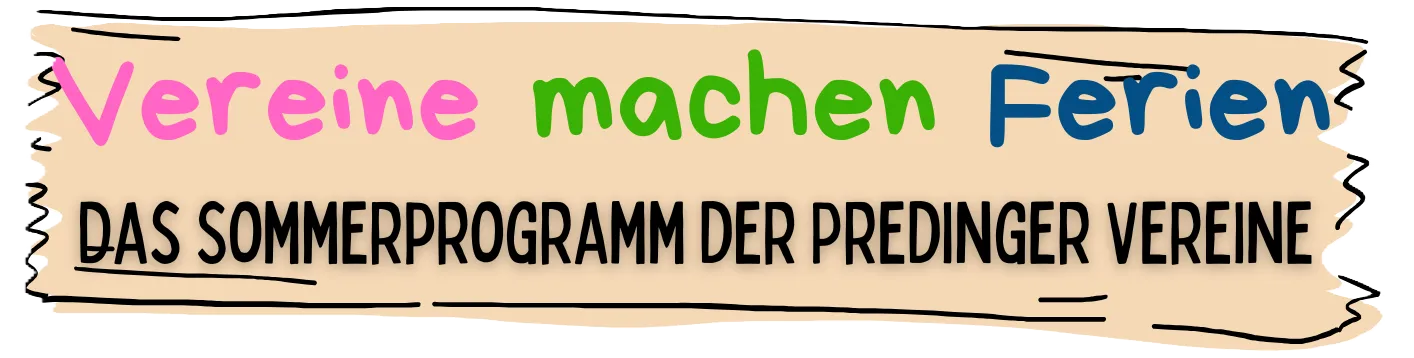 Eine Werbung für das Programm von Preding mit 'Fine machen' in bunten Buchstaben auf beigem Hintergrund.