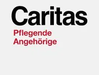 Ein weißer Hintergrund mit 'Caritas' in Schwarz oben und 'Pflegende Angehörte' in Rot darunter.