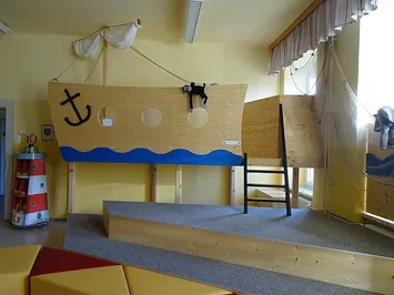 Indoors, Interior Design, Wood, Play Area, Furniture, Bed, Bedroom, Room, Person, Housing