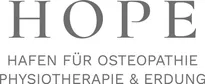 Das Logo für HOPE, ein Zentrum für osteopathische und physiotherapeutische Behandlungen, mit dem Wort 'HOPE' in großen, stilisierten Buchstaben.