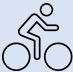Eine Symboldarstellung einer Person, die auf einem Fahrrad mit zwei Rädern auf hellblauem Hintergrund fährt.