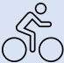 Eine Symboldarstellung einer Person, die auf einem Fahrrad mit zwei Rädern auf hellblauem Hintergrund fährt.