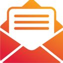 Ein orange-weißes Symbol eines Umschlags mit einem Brief darin, was auf eine E-Mail oder Nachricht hindeutet.